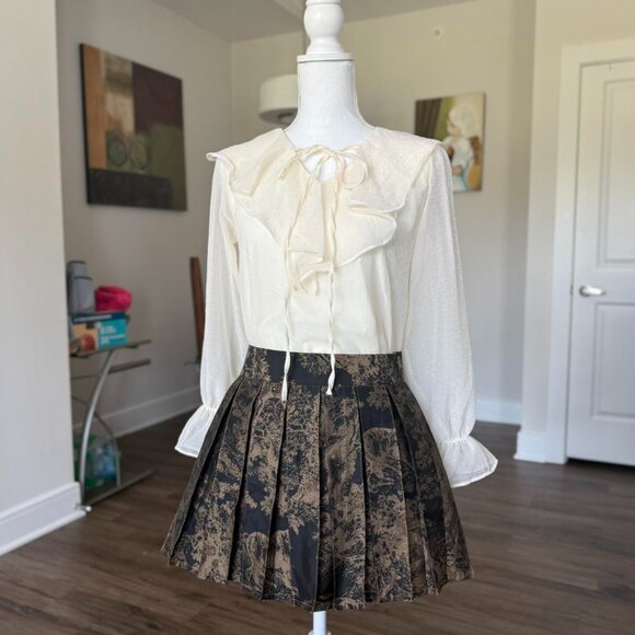 Cream ruffle blouse with tie-front bow - Picture 1 of 7